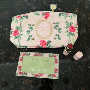 Estée Lauder Floral Cosmetic Bag with Lipstick
